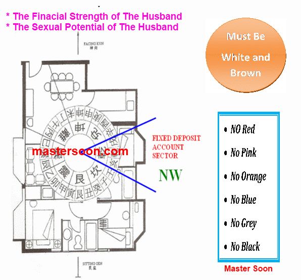 NW Sector The NW sector represents the husband strength from 2 perspectives, namely, Financial Strength and Sexual Strength.Feng Shui from Master Soon