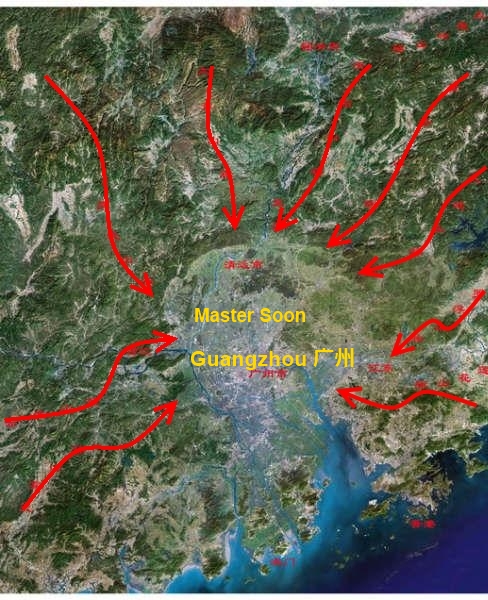 Guangzhou & Master Soon Feng Shui There are 9 mountainous ranges run into Basin of Pearl River, which nicely place Guangzhou in the acute centre of This 9 Dragons Land Formation.