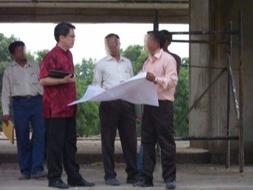 Having Discussion with architect and project manager at the site of the bungalow. Master Soon in India Oct/Nov 2011